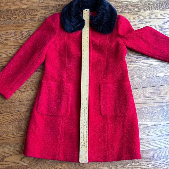 Talbots Red Bouclé Wool Dress Coat Black Faux Fur Collar Princess Large NWT $329 - Picture 8 of 13